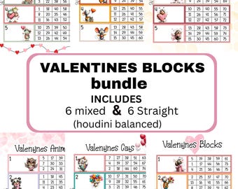 Paquete de bloques de San Valentín, 5 bloques (6 mixtos y 6 rectos)