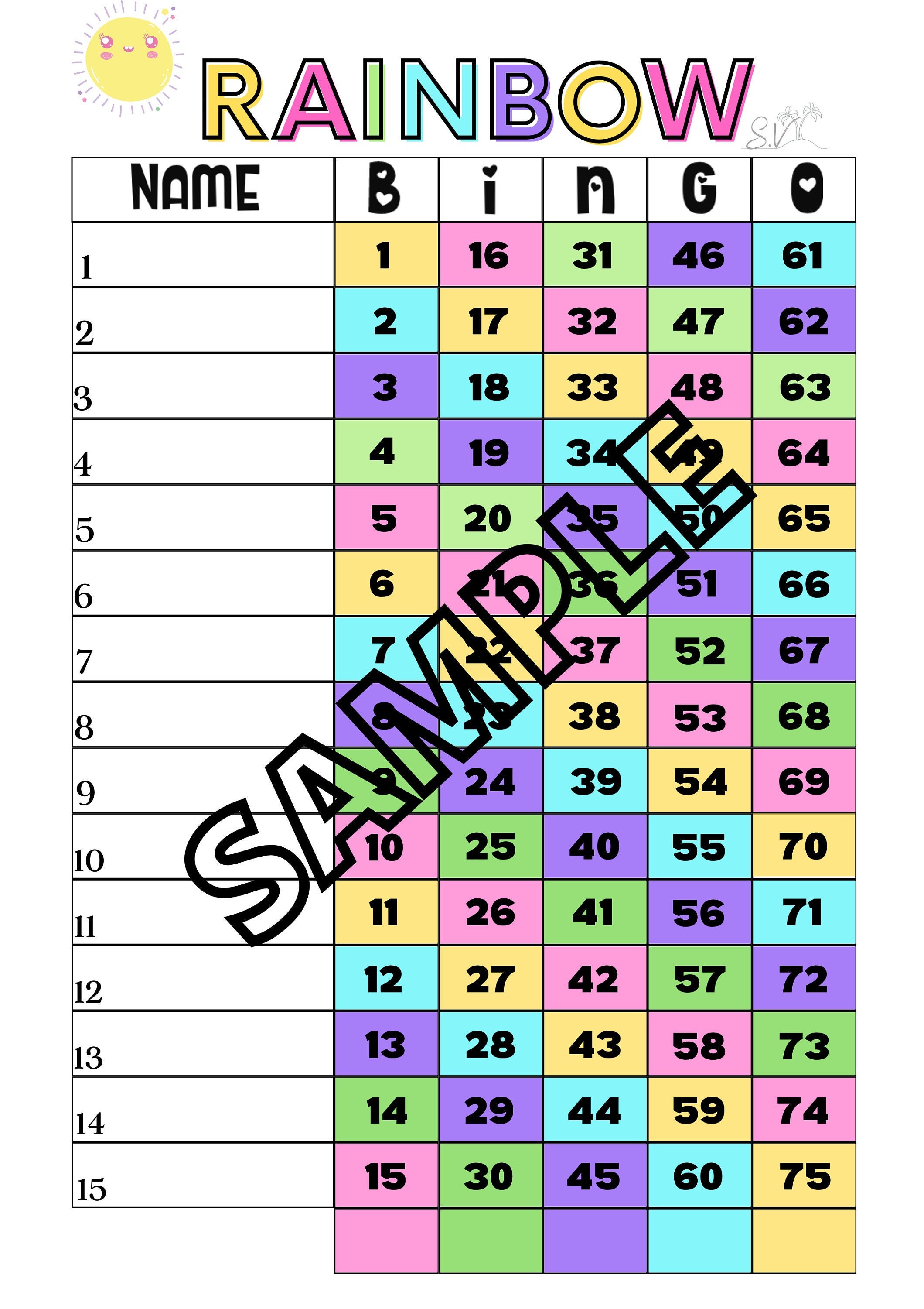 Rainbow bingo mixed and straight Etsy