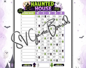 Haunted house arrows up and down 75 ball 15 line interactive bingo (mixed, straight, blank)
