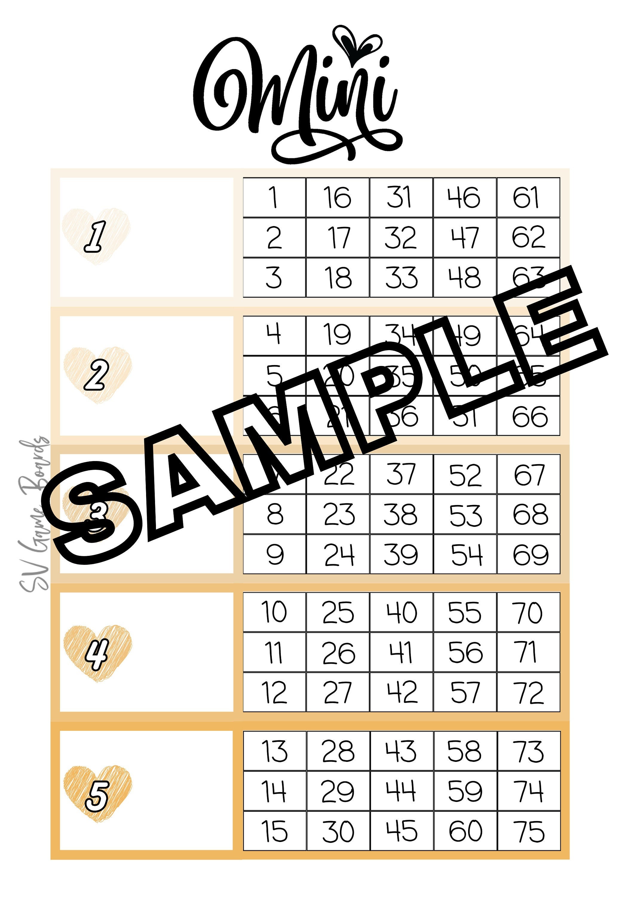 Mini block bingo yellow (mixed, straight, blank)