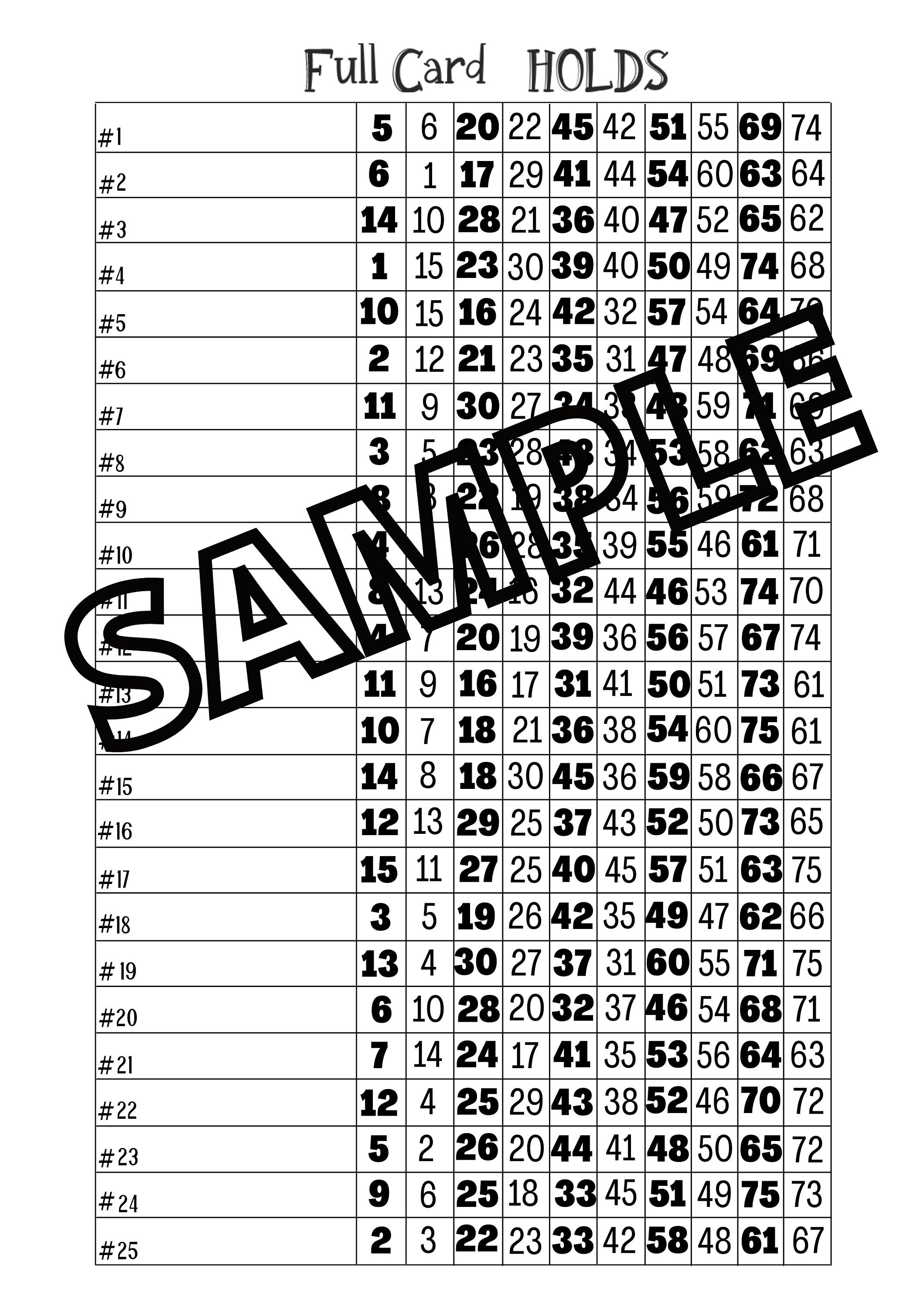 Full Card Holds..10 Number 25 Card, Master, Call Sheet Etsy