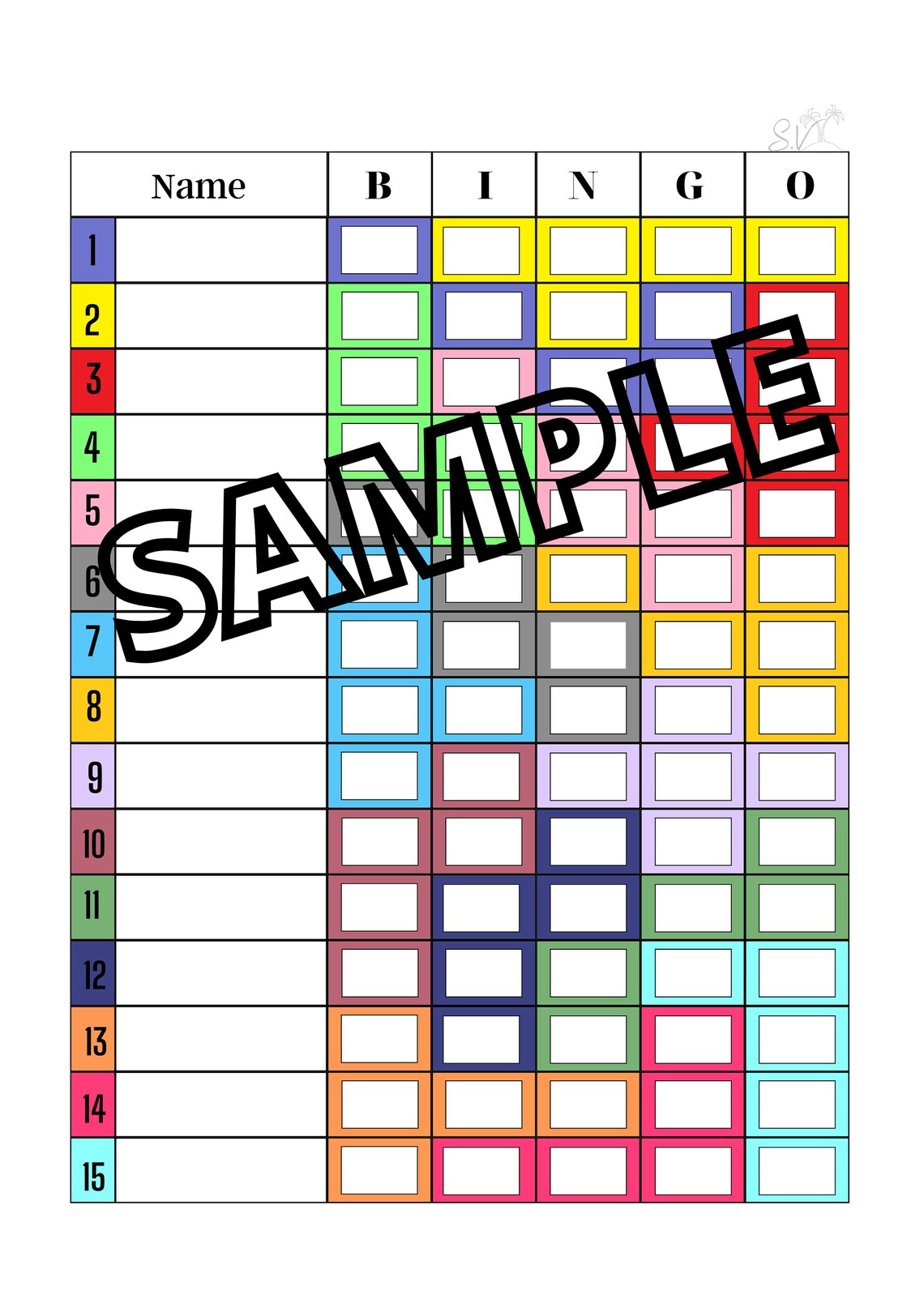 Colour Squares Bingo 15 Lines mixed, Straight, Blank Etsy