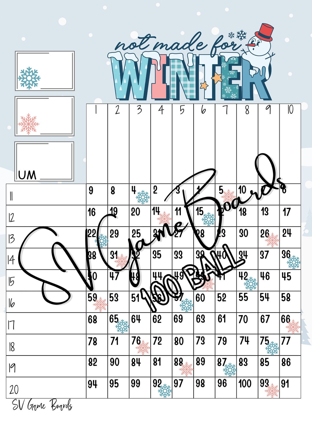 Winter Grid Not Made for Winter Grid 100 Ball Bingo (mixed, Straight, Blank) - Etsy ...