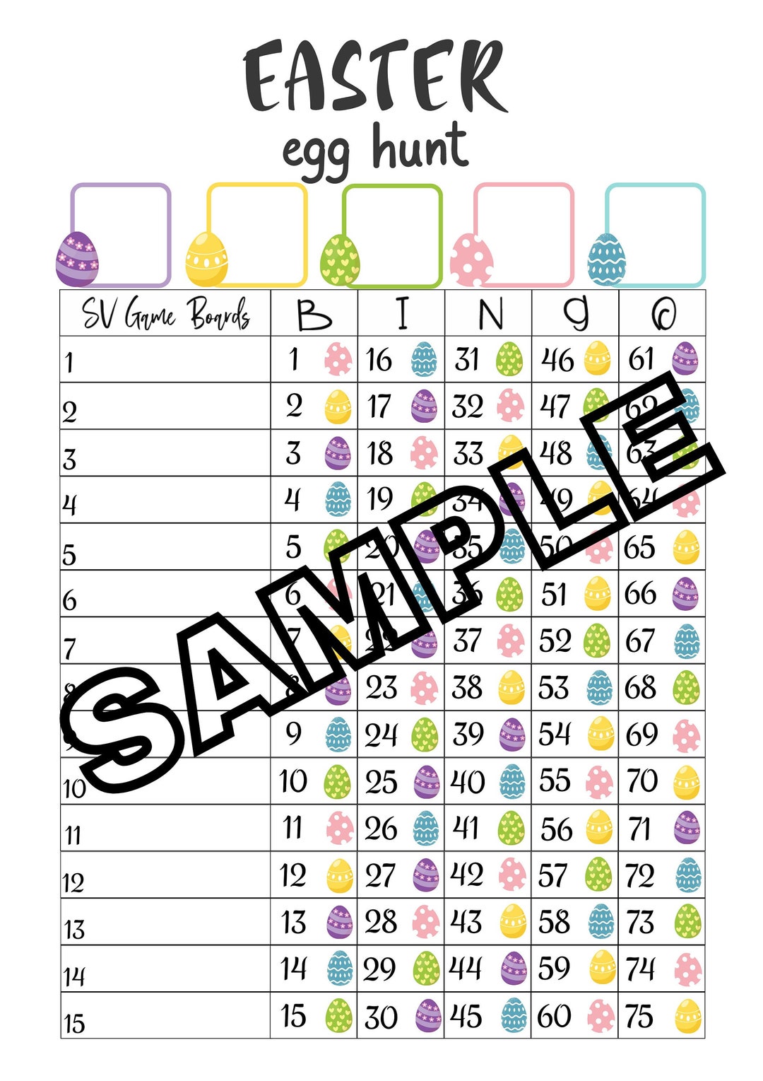 Easter Egg Hunt Bingo mixed, Straight, Blank Etsy
