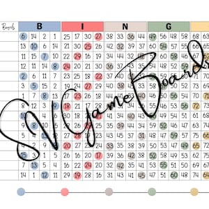 Könnte beinhalten: Ein Bingo-Spielbrett mit weißem Hintergrund und einem Raster aus Zahlen. Das Wort "Bingo" steht oben, mit den Buchstaben B, I, N, G und O über den Spalten. Das SV Game Boards-Logo befindet sich in der Mitte.