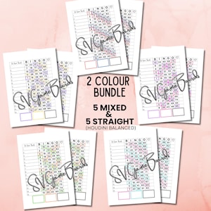 2-färgad bingopaket med 75 bollar (5 blandade och 5 raka)