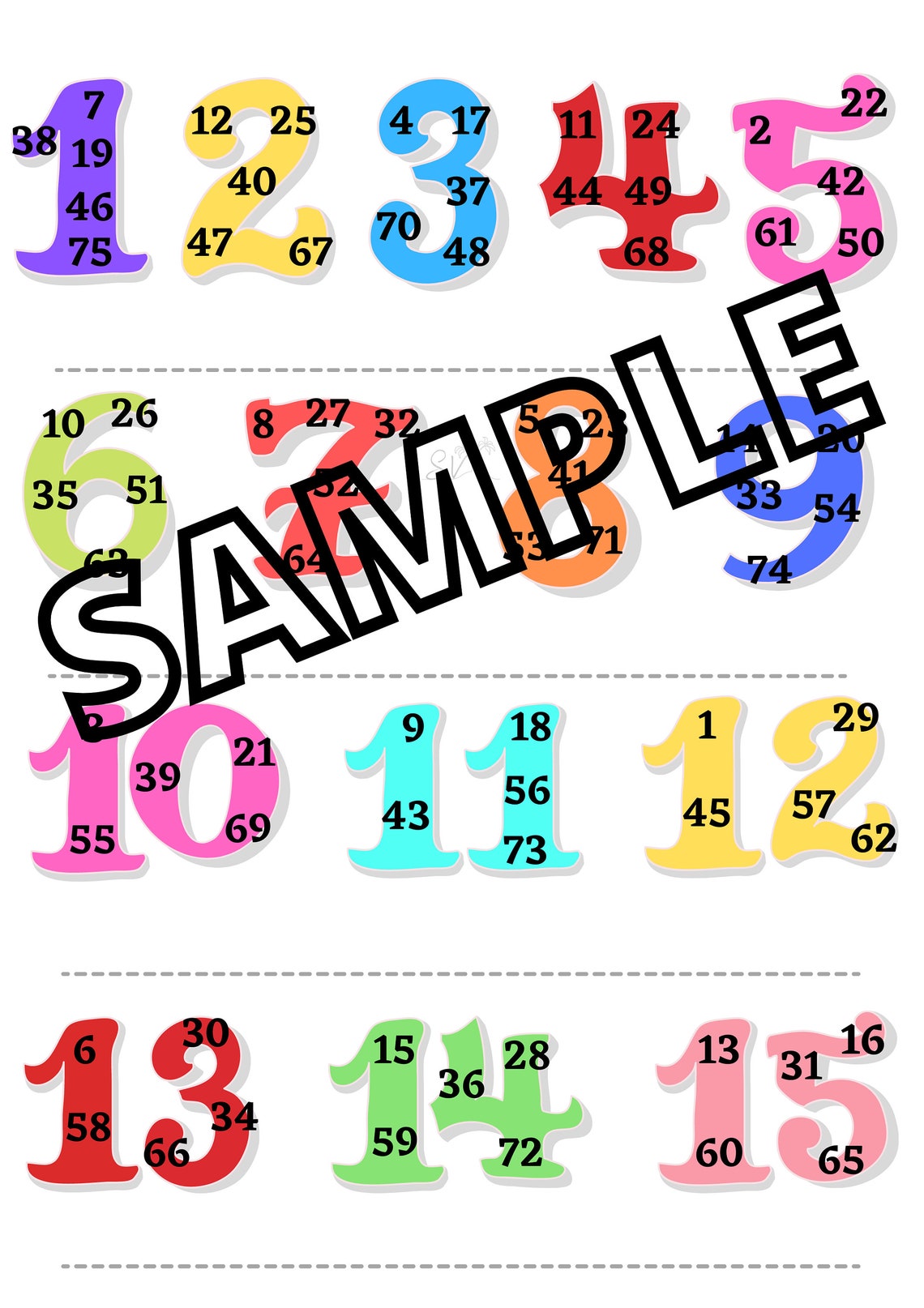 Number Bingo 15 Lines. mixed, Straight, Blank - Etsy