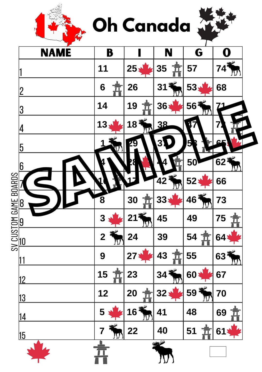 Oh Canada Bingo mixed, Straight, Blank Etsy