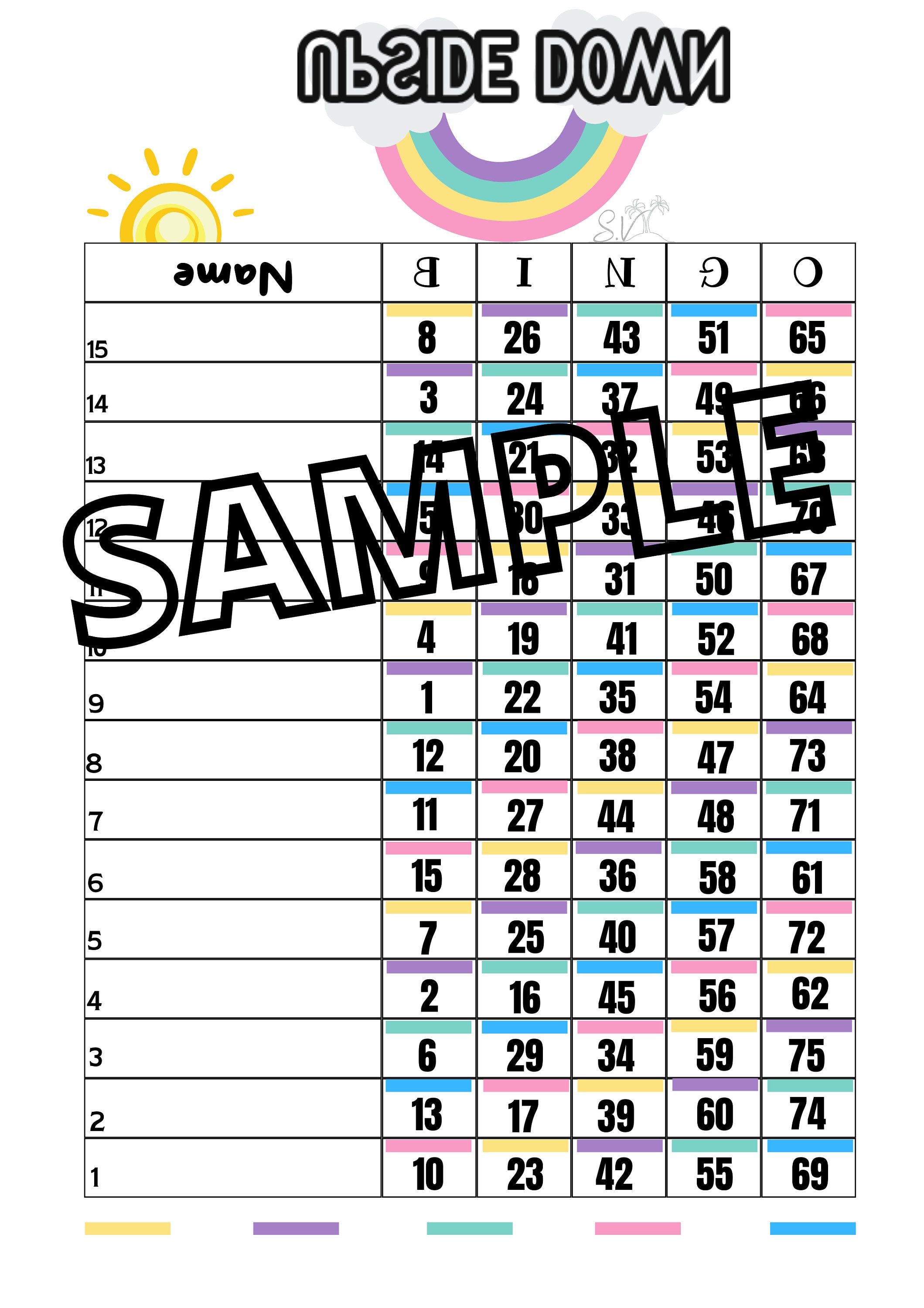 175 Ball Bingo Board, 115 lines, Mixed (Rainbow Ovals)