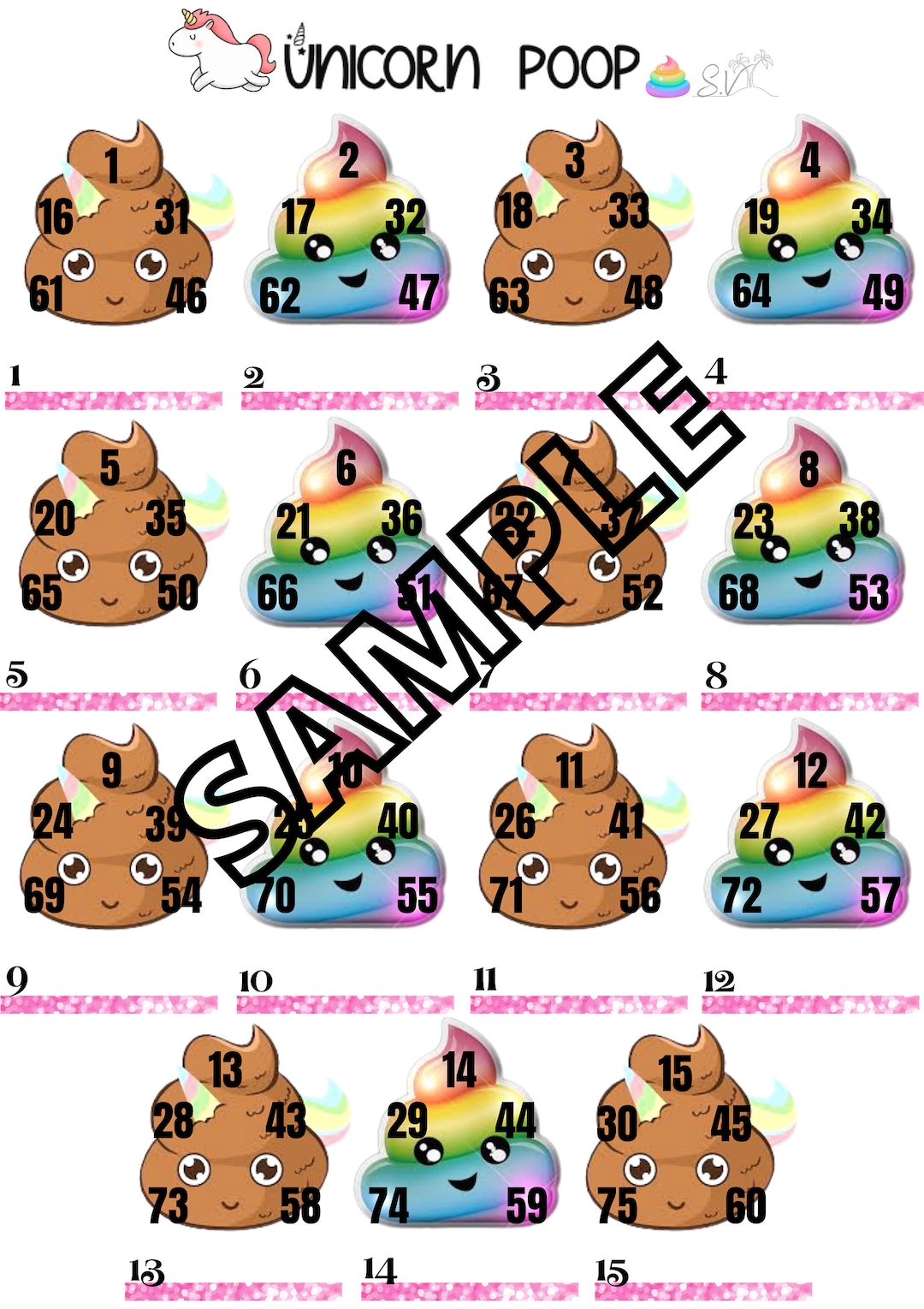 Unicorn poop bingo mixed straight blank Etsy Nederland