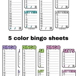 bingo sheets 15 line/number set/letter set (5 colors included)