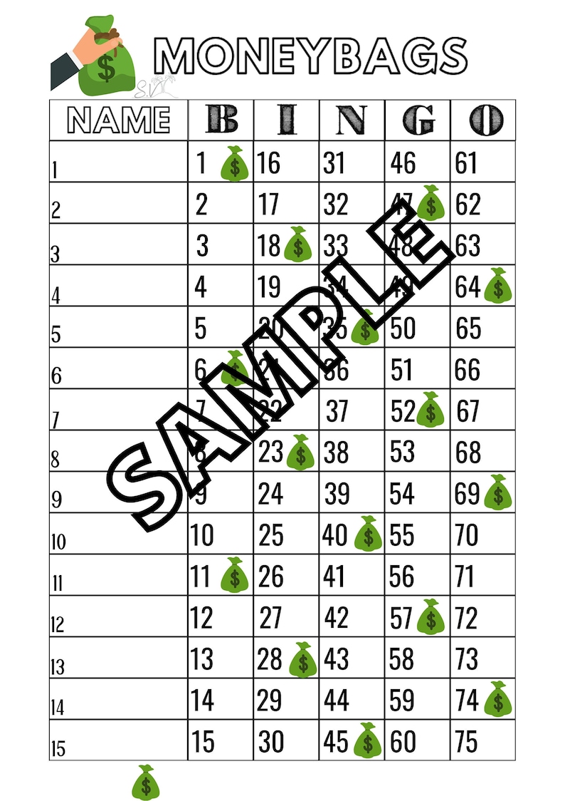 Moneybags Bingo mixed, Straight, Blank Etsy