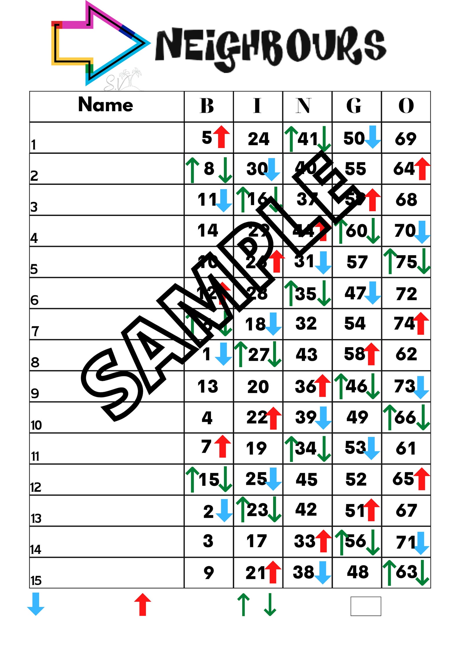 Neighbours Arrow Bingo mixed, Straight, Blank Etsy Canada