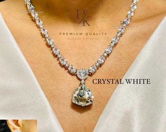 Elegante conjunto de collar y pendientes con colgante de diamantes americanos: Joyería india