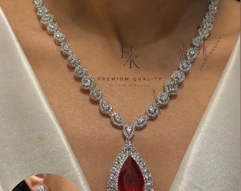 Amerikanskt diamanthänge och örhängesset: Rodiumpläterade bröllopssmycken
