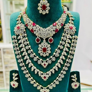 CZ Bridal Choker Necklace Set: AD Replica Jewelry with Maangtikka