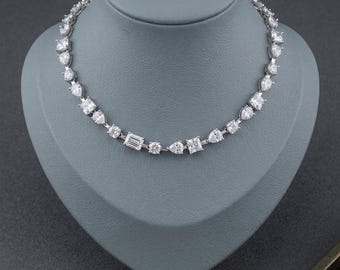 Minimal CZ Tennis Halskette Set, Mixed-Cut Diamant-Look Brautschmuck
