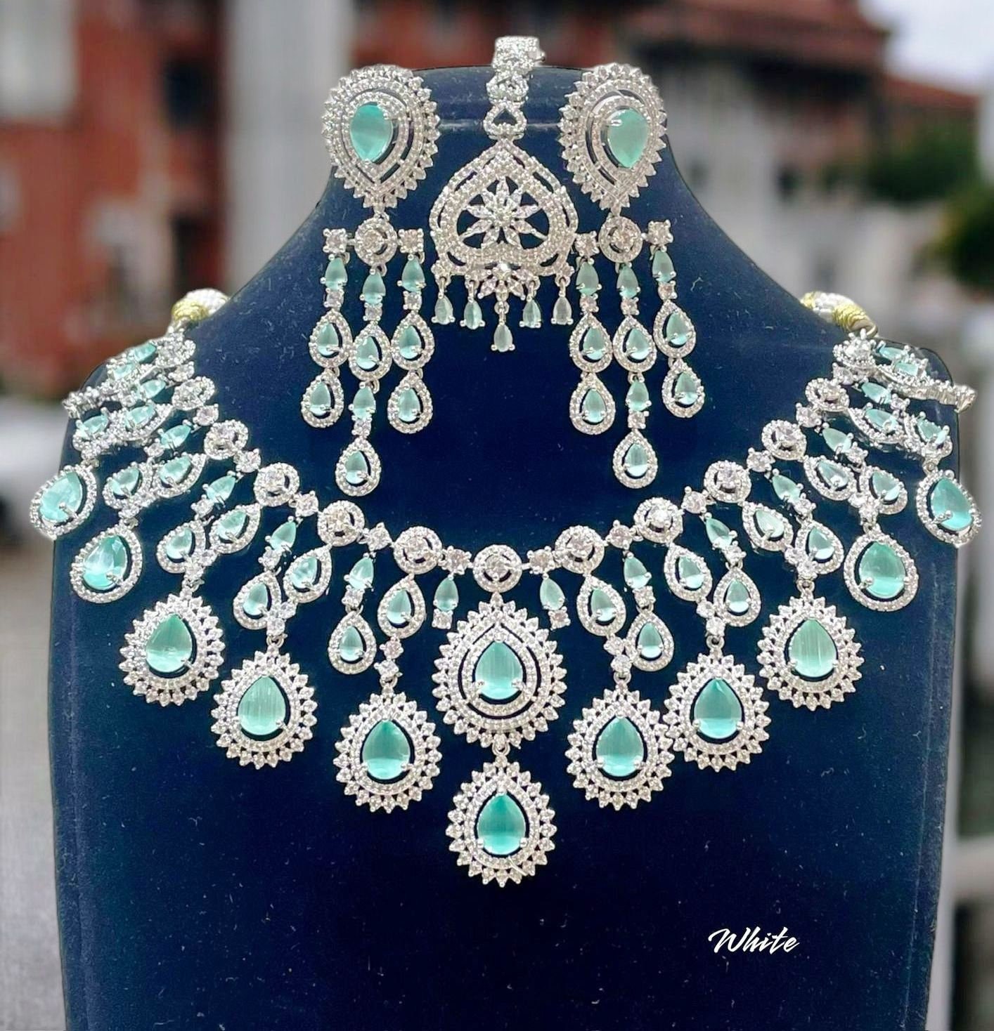 Exquisite American Diamond Necklace Set With Matching