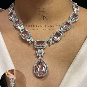 American Diamond Pendant Necklace & Earrings Set: Elegant Indian Jewelry