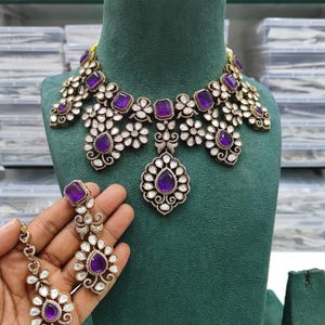 Moissanite Kundan Necklace Set: Traditional Indian Bridal Jewelry