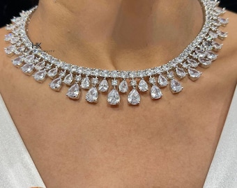 CZ Diamant Kette & Ohrringe: Indischer Brautschmuck