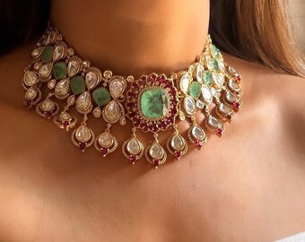 Kundan CZ Indiase bruidssieradenset: polkiketting en oorbellen