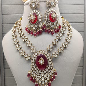 Moissanite Kundan Necklace Set: Indian Bridal Jewelry