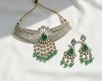 CZ Kundan Choker Set | Indian Bridal Jewelry with Maangtikka