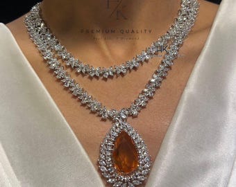 American Diamond Double Line Necklace Set: Bridal & Party CZ Jewelry