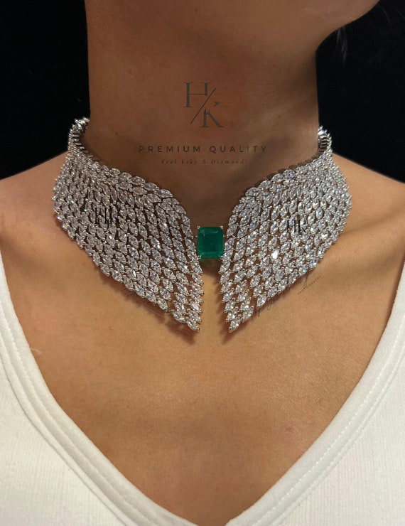 GemoroJewel Premium Quality American Diamond Necklace with Earrings Jewelry Set Bridal Jewelry American Diamond Neclace Set Bridal Necklace Set