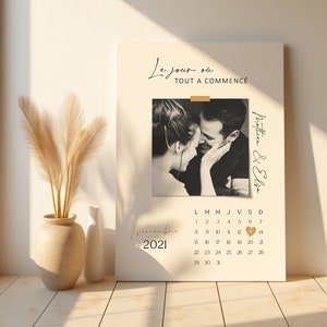 Calendrier date de rencontre, date importante. Affiche couple personnalisée avec photo, prénoms et date de rencontre. Cadeau couple original