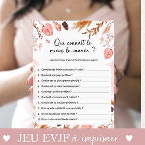 Jeu d'enterrement de vie de jeune fille à imprimer, Jeu EVJF en français, à télécharger. Animations et Activités EVJF, Qui connait la mariée