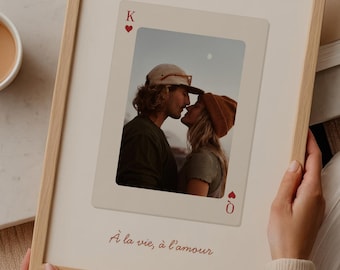 Affiche Carte King Queen | Photo couple personnalisé | Cadeau couple photo | Affiche personnalisée | Poster personnalisé King Queen