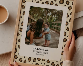 Affiche cadeau marraine. Cadre photo enfant avec date de naissance ou de baptême. Idée cadeau marraine. Cadeau de baptême. Style Graou