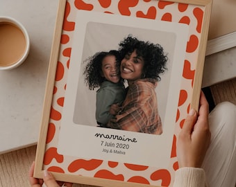 Cadre photo enfant avec date de naissance ou de baptême. Affiche cadeau marraine. Idée cadeau marraine. Cadeau de baptême. Style moderne