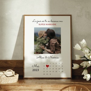 Godmother gift poster. Personalized godmother poster with photo and date of birth or baptism. Godfather/godmother frame.