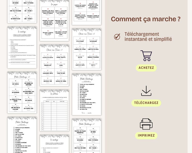 40 Gages, challenge et défis d'enterrement de vie de jeune fille à télécharger Gages EVJF en français, à imprimer Défis pour la mariée image 5