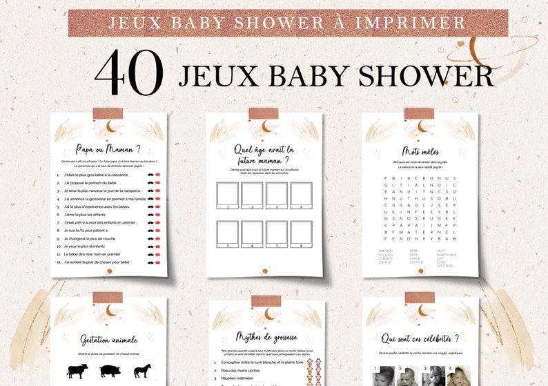 40 jeux baby shower à imprimer. Activités babyshower en Etsy France
