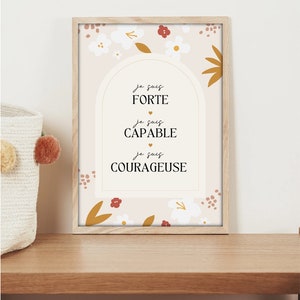 Affirmations positives enfant - Affiche chambre de bébé - Thème bohème floral