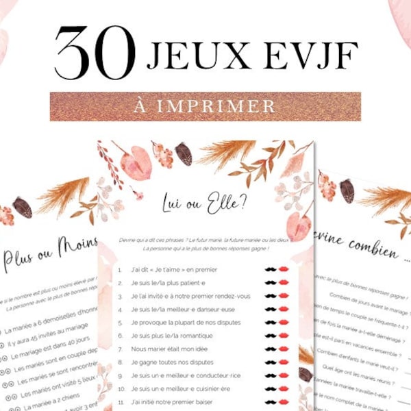 30 Jeux d'enterrement de vie de jeune fille à imprimer - Jeux EVJF en français, à télécharger. Animations et Activités EVJF