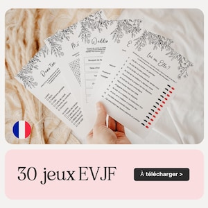 30 Jeux EVJF à télécharger – Activités en français pour enterrement de vie de jeune fille à imprimer – Pack PDF + JPEG prêt à l’emploi
