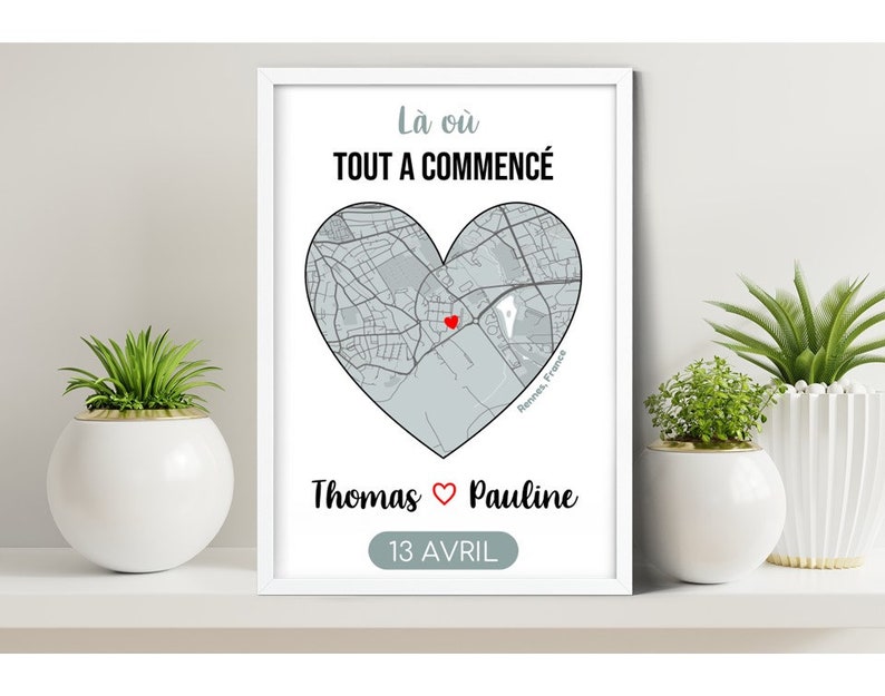 Affiche couple personnalisée. Carte lieu de rencontre dans un | Etsy