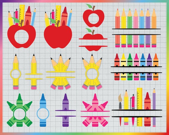 School Svg Pencil Crayon Apple Split Monogram Svg School Supplies Svg ...