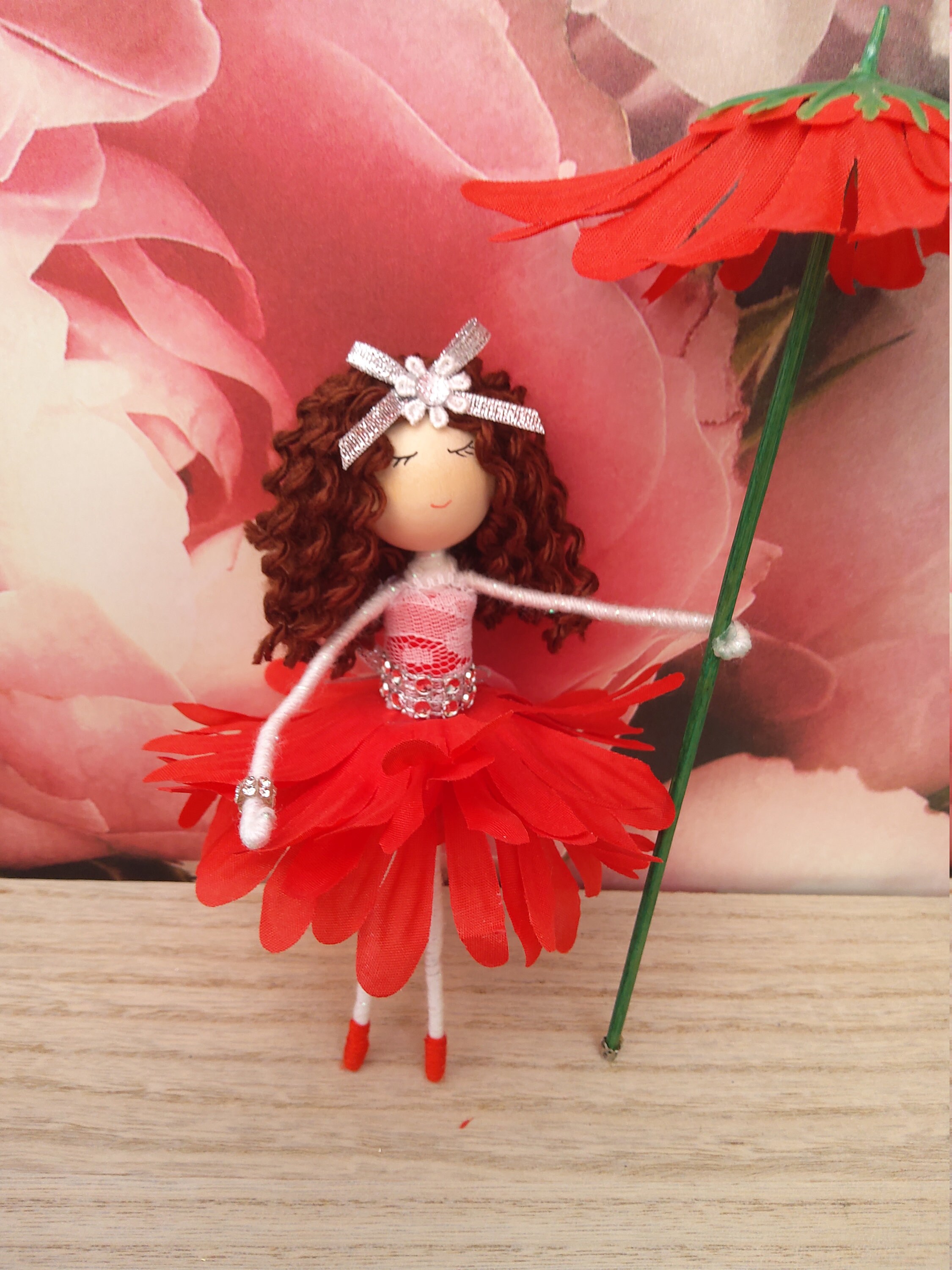Flower dolly with flower parasol. Etsy