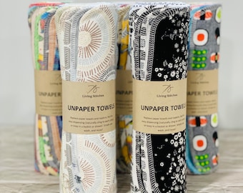 UNPAPER TOWELS, Pre-rolled Set of 12 or 24, Mixed Print Sets