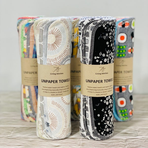 UNPAPER TOWELS, Pre-rolled Set of 12 or 24, Mixed Print Sets