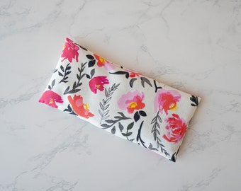 Pink Floral or Flamingo Lavender and Flax Seed Eye Pillow with Removable and Washable Cover. Microwavable Scented Heat Pack.