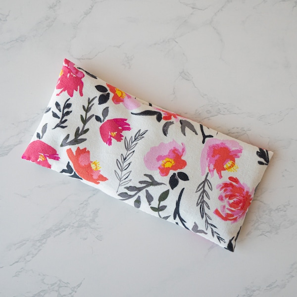 Pink Floral or Flamingo Lavender and Flax Seed Eye Pillow with Removable and Washable Cover. Microwavable Scented Heat Pack.