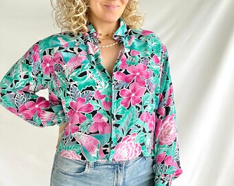 Vintage 80's Blouse | Size L/XL | Viscose | Floral