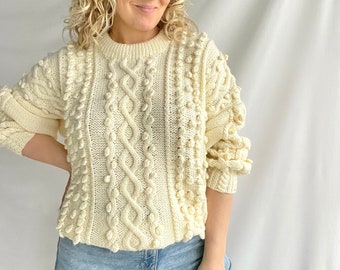 Vintage Popcorn Knit | Size XL | Wool/Acrylic | Beige